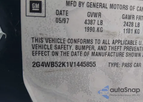 1997 Buick Regal Ls z USA, uszkodzony, nr VIN 2G4WB52K1V1445855